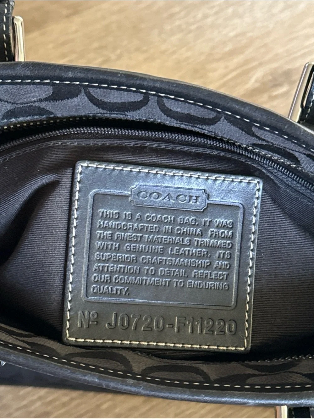 Coach Black Signature Satchel with Leather Trim and Top Handles